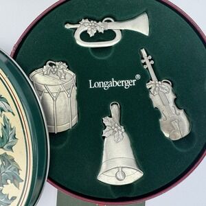 LONGABERGER CHRISTMAS SOUNDS OF THE SEASON PEWTER INSTRUMENT ORNAMENTS Tin